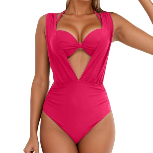 Bikini sexy taille haute avec bonnets durs et decollete en V profond pour un effet fronce sublime