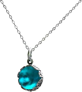 Handmade Botanical Necklace, Recycled Antique Glass, Sterling Silver, Ec...