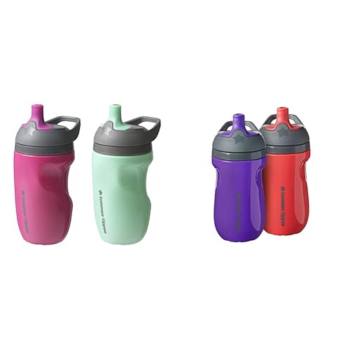 Tommee Tippee - Botella de agua deportiva aislada para niños pequeños rosa y menta 9 onzas 12 meses  botella de agua deportiva aislada Tommee Tippee