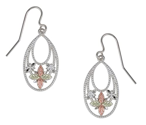 Granulated Oval Flower Drop Earrings, Sterling Silver, 12k Rose Gold, 12k Green Gold Black Hills Gold Motif2