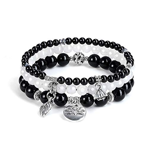 Jovivi 3Pcs Natural Black Obsidian Crystal Beaded Chakra Bracelet Healing Energy Beads Stone Therapy Reiki Stackable Stretch Bracelets Set For Women Men #TOP28