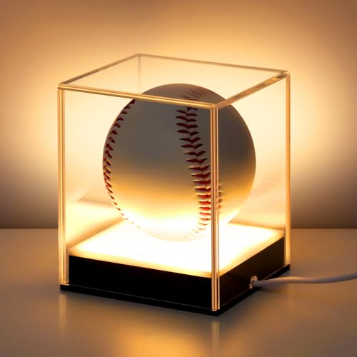 Wonderjune Baseball-Vitrine mit LED-Licht, Acryl, Baseball-Displaywürfel, UV-geschützt, Softball-Vitrine, beleuchtete Vitrine für Erinnerungsstücke, Baseball, Autogramm Wonderjune Baseball-Vitrine mit LED-Licht, Acryl, Baseball-Displaywürfel, UV-geschützt, Softball-Vitrine, beleuchtete Vitrine für Erinnerungsstücke, Baseball, Autogramm