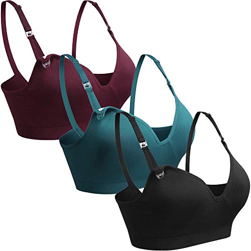 GXXGE Womens Seamless Nursing Bra for Breastfeeding Push Up Sleeping Wireless Maternity Bra Black Rosered Blue X-Large