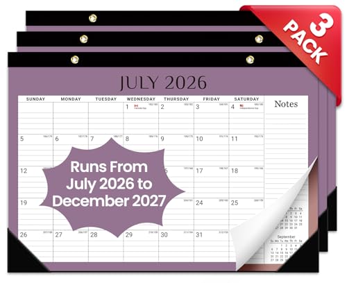 Image of 3 Pack of Desk Calendar 2026-2027, 18-Month Calendar Runs from July 2026 to December 2027, Large 17 inch x 12 inch Monthly Desktop & Wall Calendar for Home & Office - Boho
