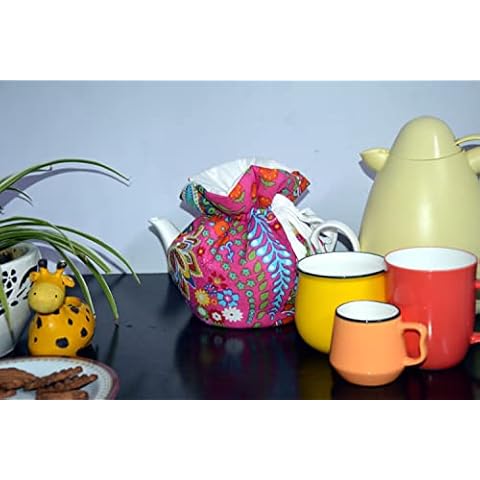 Marusthali Tea Cosy Cover-Tea Cozy for Teapot, Kitchen Tea Pot Dust Cover, Breakfast Warmer, Pink Paisley Print, Tea Cozy, 5.9 X 7.8" Cover