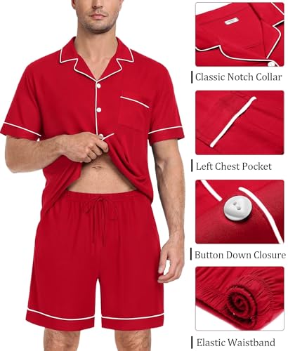 Image of SWOMOG Mens Pajama Set Short Sleeve 2 PCS Sleepwear Button Down Soft Loungewear Modal Set Pj Set with Pockets S-3XL