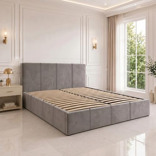Image of SANA SLEEP 4FT Small Double Size Modern Selena Ottoman Gas Lift Storage Premium Fabric Bed - Grey