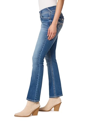 Image of WallFlower Bling Back Pocket Bootcut Jeans for Women, Luscious Curvy Fit, Embellished Mid-Rise Insta Stretch Denim