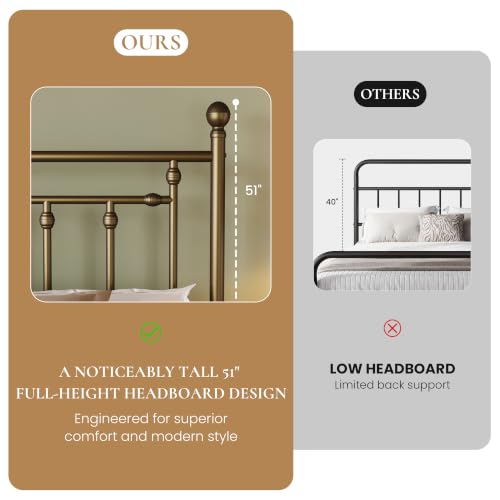Image of SHA CERLIN 51 inch King Size Metal Bed Frame, Vintage Headboard, Antique Bronze