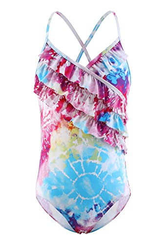 Image of Girls One Piece Swimsuits Hawaiian Ruffle Swimwear Beach Bathing Suit for Summer Vacation
