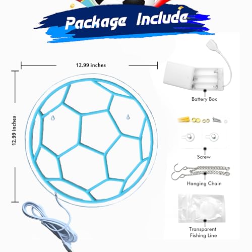 Image of Neon Sign Soccer Light, Battery /USB Powered, Adjustable Brightness, Boys' Room Decor & Gift (12.9 x 12.9 inches)