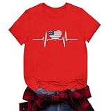July 4th Shirts for Women: Patriotic Shirt USA Flag Heart Tshirt Fourth of July Casual Tee Top