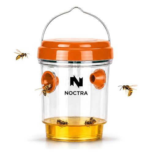 Noctra Wasp Trap for Outdoors - Hanging Reusable Hornet and Wasp Catcher with Natural Bait System Eco-Friendly Designed for Gardens Patios and Camping (1 Orange)