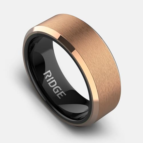 Image of The Ridge Tungsten Rings For Men - Mens Wedding Band - Strong, Durable, and Scratch-Resistant Beveled Ring With Silicone Band