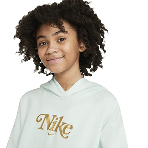 Nike Girl's Sportswear Club Fleece BF Hoodie (Little Kids/Big Kids) Barely Green/Metallic Gold M (10-12 Big Kid)3