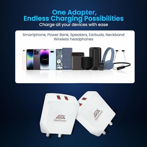 Image of GEARZTOUCH New 17W Quick Charge 3.1A Dual Port Fast Mobile Charger Adapter USB Travel Charger Compatible with All Smartphones- Samsung, Realme, Redmi, Oppo,Vivo (White) Spark3 Dual