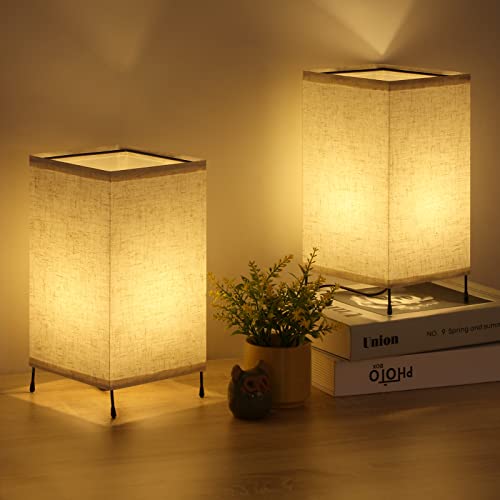 Haitral Bedside Table Lamps Set Of 2, Small Desk Lamp For Bedroom, Minimalist Metal Base Nightstand Lamps,Tiny Lamps With Linen Fabric Lampshade And On/Off Switch For Nursery Living Room Office Dorm #TOP22