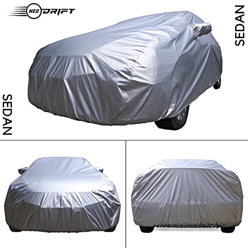 Image of NEODRIFT 'CrystalTech' Car Cover Suitable for City - Dust, Waterproof, Durable Cover - Triple Stitched Elastic Grip with Mirror and Antenna Pocket - Silver, Model Year: 2008-2013