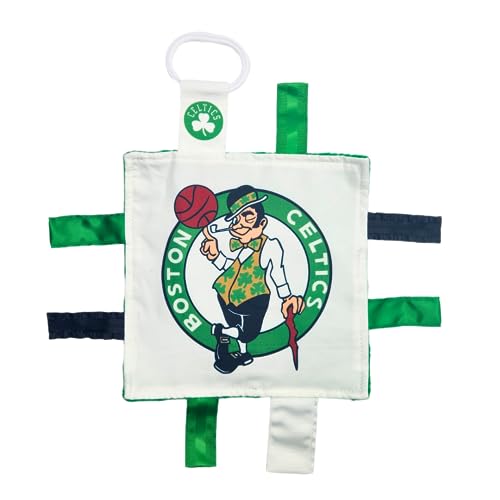 Image of The Learning Lovey Boston Celtics Baby Tag Toy - NBA Basketball - Baby Sensory Crinkle Toys - Soft & Safe - Ideal Baby Stroller Toy - BPA Free w/Stroller Clip (8 x 8 Tag Toy)