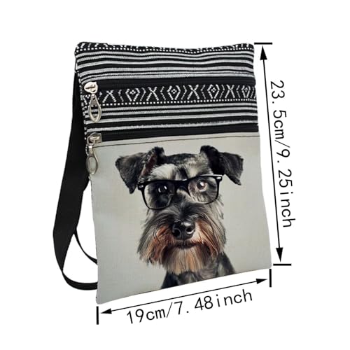 Glasses Schnauzer Messenger Bag Small Ethnic Pattern Printed Adjustable Strap Crossbody Zipper Bag Glasses Schnauzer Phone Bag Wallet Cute Shoulder Handbag for Women Friends2
