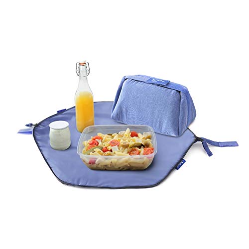 Roll'eat - Eat'n'out Mini Eco Lunchbag, 1.25l | wiederverwendbarer ökologische 2in1 Brotdosentasche, isoliert, wasserdicht, waschbare, verstellbare Picknicktasche und Tischdecke, Farbe: blau