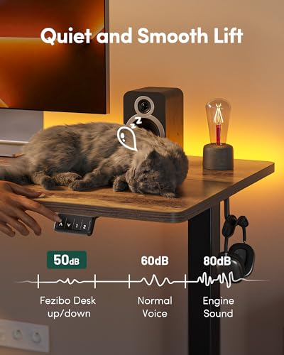 Image of FEZIBO Electric Standing Desk, 48 x 24 Inches Height Adjustable Stand up Desk, Sit Stand Home Office Desk, Computer Workstation, Vintage Brown