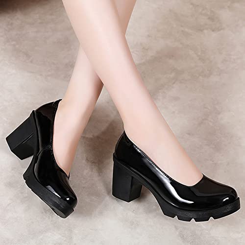 Mikarka XGG0286-BLACK(PATTEN)-34 Women'S Cute Round Toe Platform Dress Pumps Shoes Chunky Mid Heel Oxfords Wedding Office Shoes thumb #5