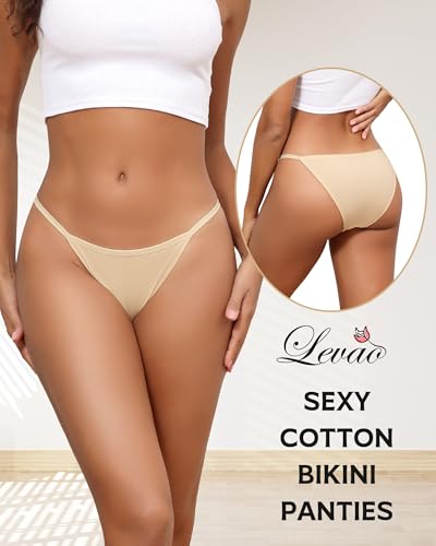 Image of LEVAO Cotton Underwear for Women-Plus Size String Bikini Panties-Low Waist Cheeky Underwear-High Cut Stretch Ladies Briefs