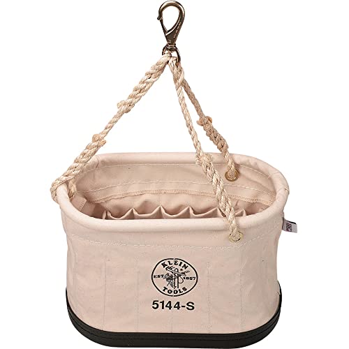 🛒 Crazy Deals Klein Tools 5144S Canvas Bucket, Heavy-Duty Oval Tool Bucket Organizer with Rope Tripod Suspension, 15 Pockets