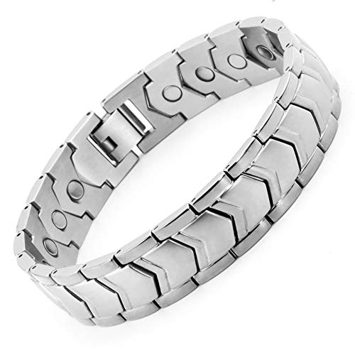 N+NITROLUBE Mens Magnetic Therapy Bracelet Stainless Steel Strong Magnetism Energy Bracelet Jewelry Relieve Arthritis Pain (Silver,8.26 inches)