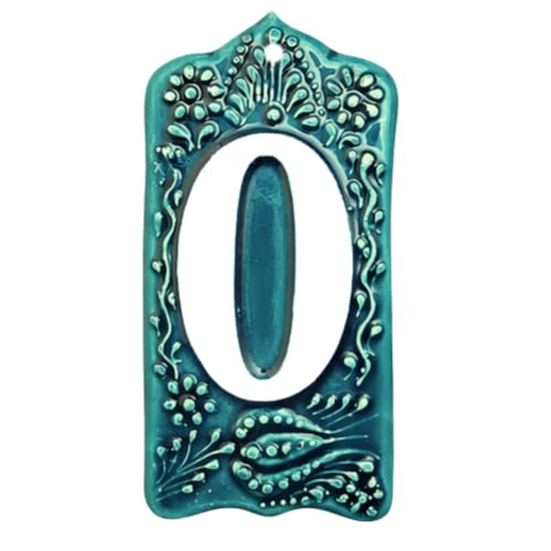 Handmade Ceramic House Number Tile – Custom Outdoor Address Sign – Turkish Iznik Art – Weatherproof Door Decor – 0 to 9 Digits (Green, With hole 0)