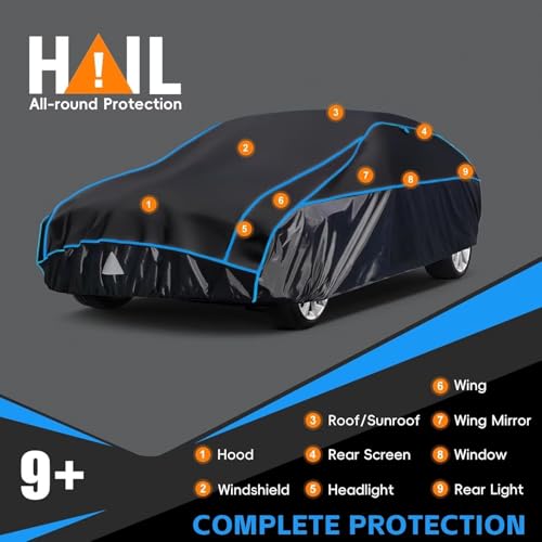 Image of Hail Protector Car Cover, Outdoor Anti Hail Car Covers Thick Multi-Layered EVA, Hail Proof Car Cover Waterproof All Weather, Hail Protection Padded Fit Sedan /Coupe (Length 186 to 193 inch
