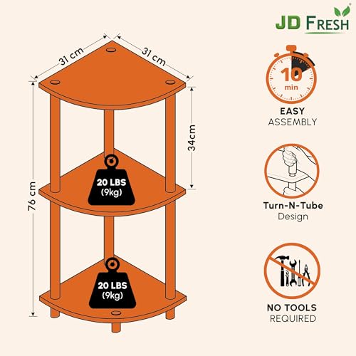 Image of JD FRESH 3-Tier Wooden Open Corner Rack /Table Corner Display Rack /Storage Shelf Stand /Multipurpose Shelf for Living Room, Bedroom, Home Office Display (Cambridge, Walnut)