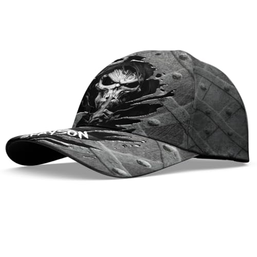 Image of Skull Baseball Cap for Men, Grim Reaper Death Crack Old Metal with Flag, Men's Hat, Adjustable Motorcycle Soft Caps