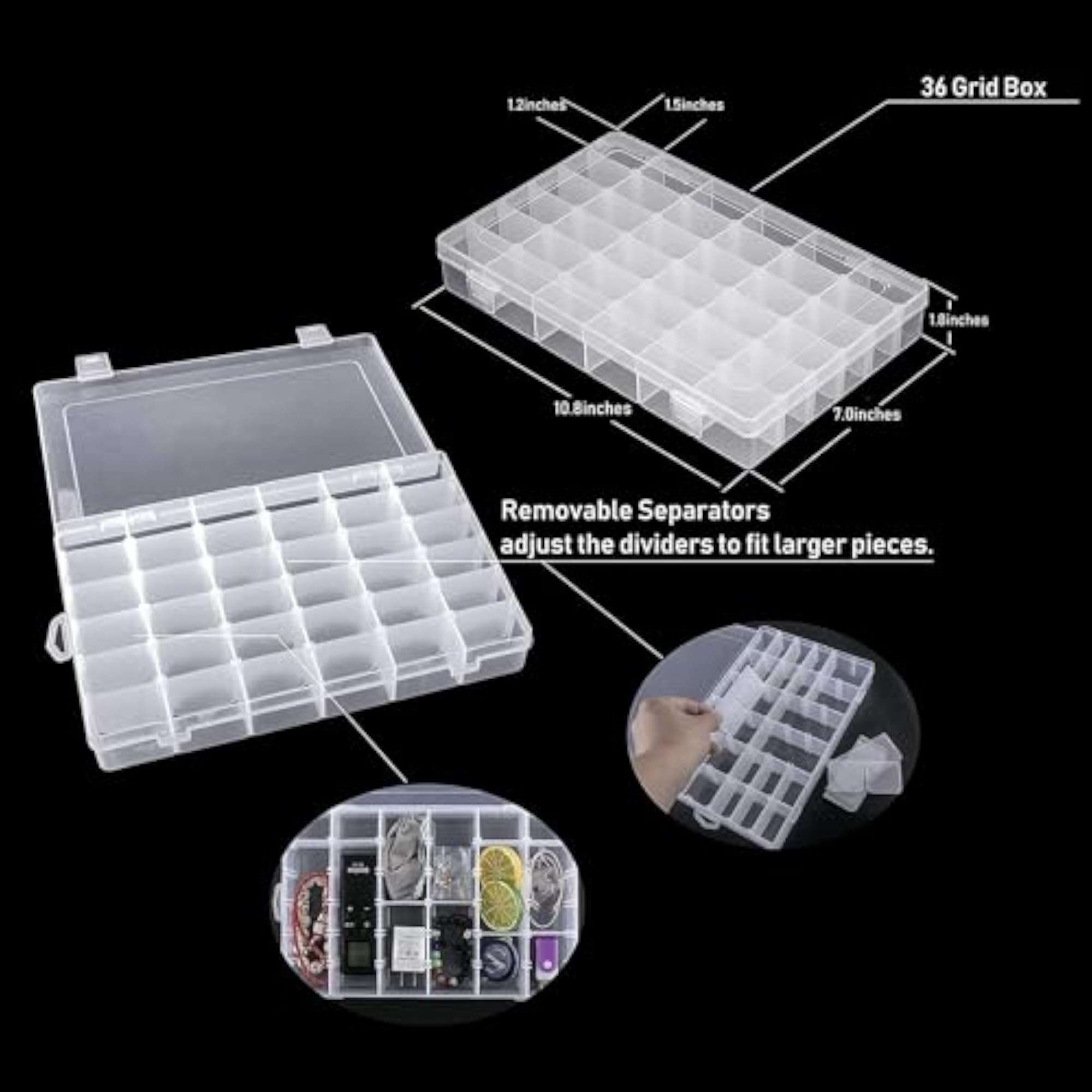 Plastic 36 Grid Multicolour Jewellery Organiser Box with Adjustable Dividers