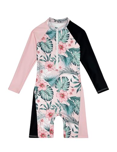 Image of Girls Rash Guard Swimsuits Toddler Long Sleeve Zipper One Piece Swimwear UPF 50+ Sun Production Bathing Suit for Kids