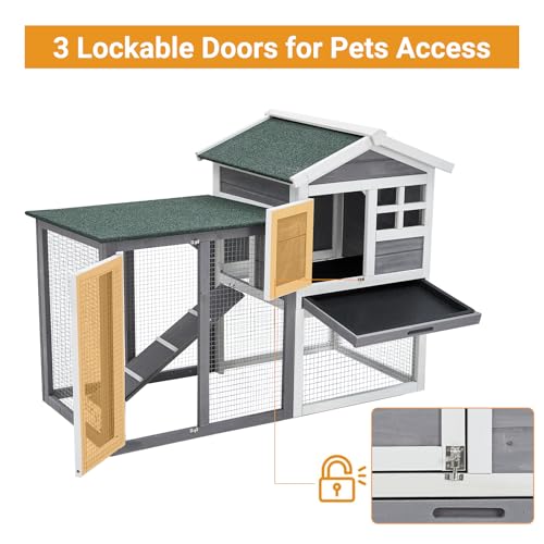 Garveelife MHW9OAED0BXDGCYOCQXKZQMZEU8DN 48 Inch Wooden Rabbit Hutch For Small Animals, 2 Lockable Doors Animal Enclosure With Weather-Resistant Small House & Open Courtyard, Outdoor Rabbit House thumb #1