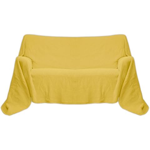 Nurtextil24 Waffelpique Sofaüberwurf 16 Farben und 4 Größen 100% Baumwolle Überwurf Gelb 200x200cm Cover