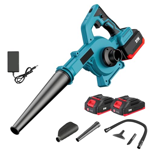 Soplador de Hojas de 21 V, Ligero y Potente con 2 Baterías y Cargador,Motor sin escobillas 6 Modos de Velocidad,Ideal para Jardín, Patio, Garaje, Césped, Nieve, Polvo y Pelo de Mascotas (2 Baterías)
