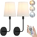 LEECOORA Rechargeable Battery Operated Wall Sconce Set of 2 - Dimmable Detachable 5200mAh Big Bulbs with Remote Control, 15 Color Options - No Hardwiring Required for Bedroom, Living Room, and Hallway