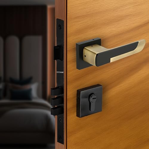 Image of Munich Mortise Door Handle Lock Set /Premium Zinc Alloy Door Handle with Lock /Heavy Duty Main Door Handle with Key Lock for Home, Office & Hotel Doors - 3 Years Warranty - Antique Black