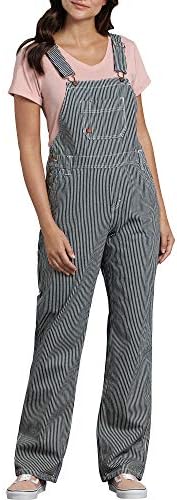 Dickies Women's Bib Overall 100% Cotton Denim with ScuffGard, Rinsed Hickory Stripe, Medium
