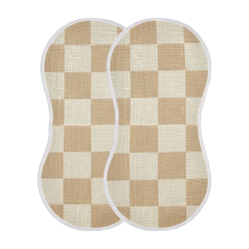 Muslin Burp Cloth for Baby 1PC Checkered Beige Super Absorbent Burping Cloths, Bibs for Newborn Boys Girls2
