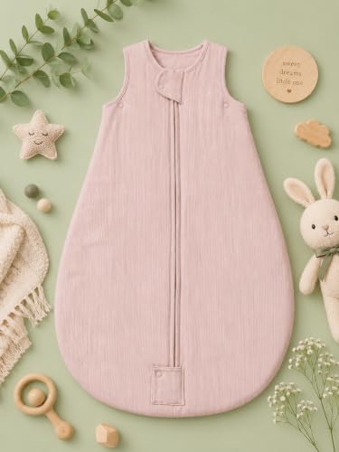 Image of TuddyBuddy Baby Cotton Wearable Quilted Sleeping Bag Blanket 1.5 Tog with 1 Way Zipper Closure | Ideal for Babies & Kids Hypoallergenic Fabrics | (Pin Striped Fabric - Light Pink, 0-6 Months)