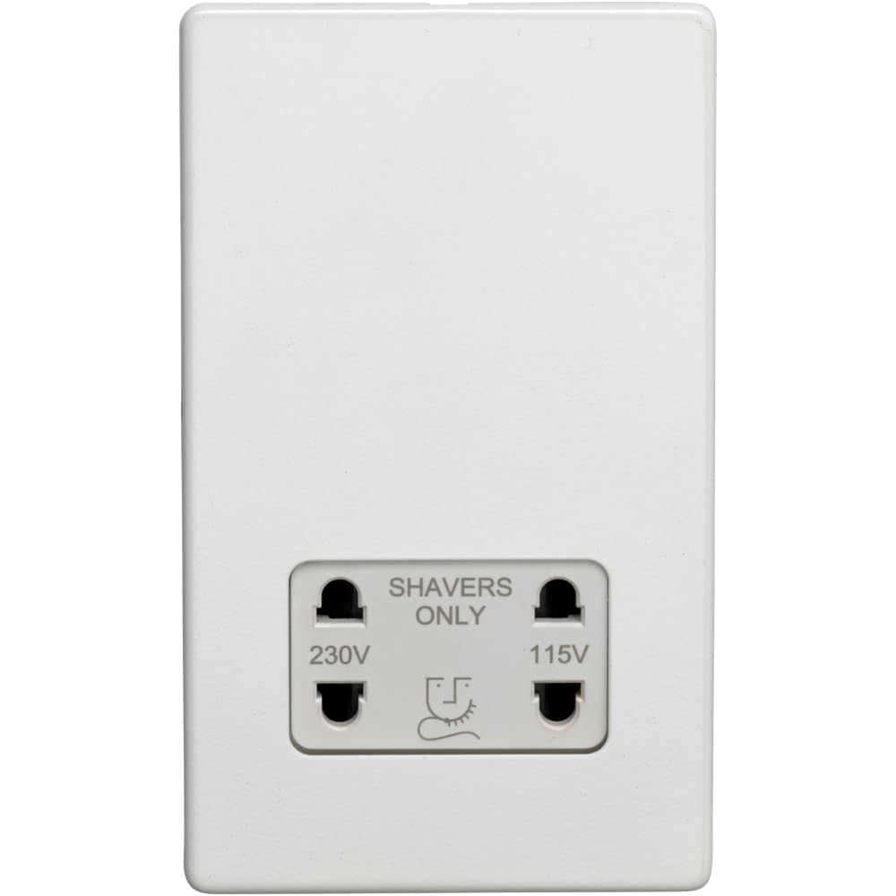 230 V & 115 V Doppel-Rasiersteckdose, Wandplatte, schraubenlos, matt, Weiß, Badezimmer, Dusche, Rasierstrom-Wandplatte
