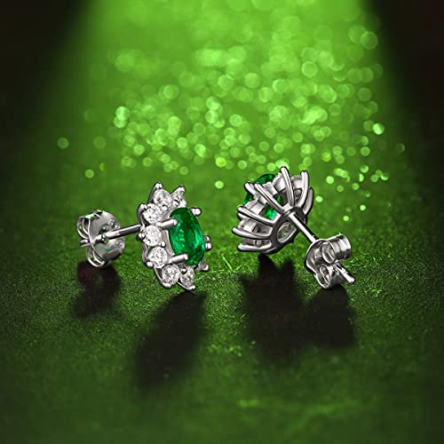 Cacestone Sterling Silver Gemstone 4X6Mm 1 Carat Created Emerald May Birthstone Stud Earrings Cubic Zirconia Princess Diana Kate Mothers Day Engagement Anniversary Birthday Gifts For Mom Women Wife #TOP4