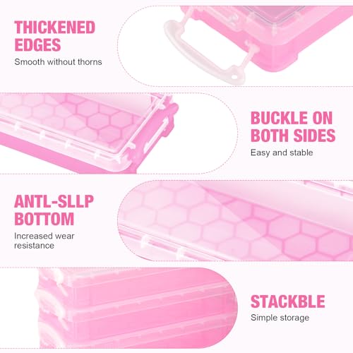 Image of Gueevin 24 Pcs Large Capacity Plastic Pencil Box Clear Plastic Pencil Case Crayon Box with Snap Tight Lid Watercolor Pen Storage Brush Organizer Drawing Tools Container (Light Pink)