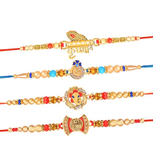Image of De Marquis 4 Rakhi Combo Set for Brother | Rakshasutra | Designer Rakhee for brother /bhai /bhaiya /bhabhi /sister /kids, Happy Rakshabandhan (Pack of 4 Rakhis)