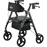 NOVA Star 8 Petite Foldable Rollator Walker - Lightweight 18 lb Aluminum Frame, 8” Wheels, Adjustable Height, Padded Seat & Backrest, for Petite Adults (4’10” - 5’4”), 300 lb Capacity, Blue