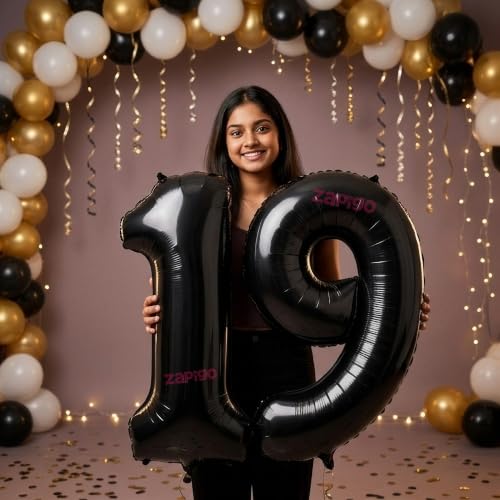 Image of Balloonistics Black 40-Inch Foil Number 19 Balloon - Fill with Helium or Air for 19th Birthday, Anniversary Party Decoration, Photo Booth Backdrop, Cake Table Decor